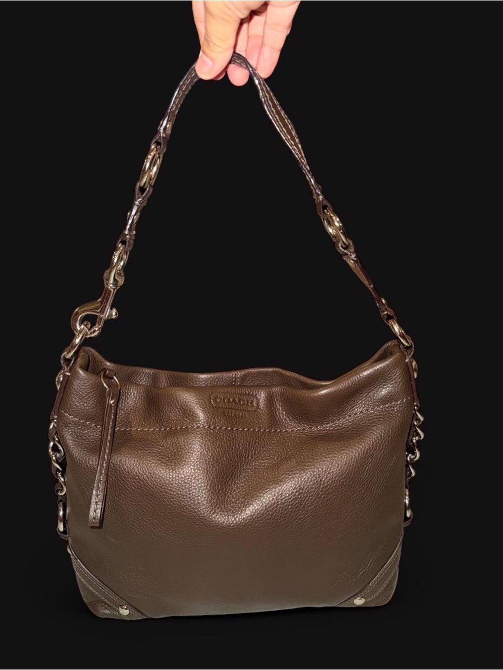 Vintage Coach Carly Medium Dark Brown Leather Shoulder Bag Hobo
